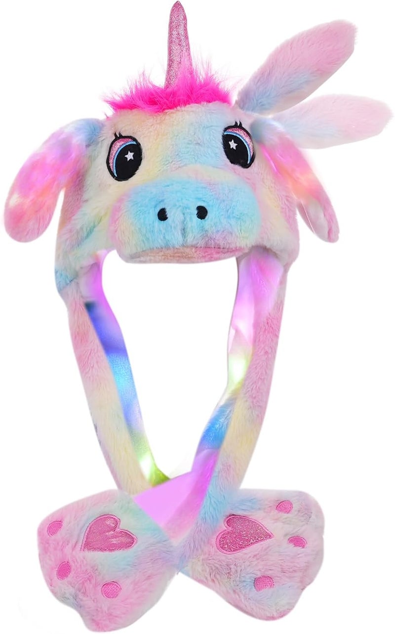 Audaisyly Funny Plush Rabbit Hat Ear Moving Jumping Hats, Cute LED Animal Beanie Cap for Women Girls Cosplay Party Holiday - Image 1